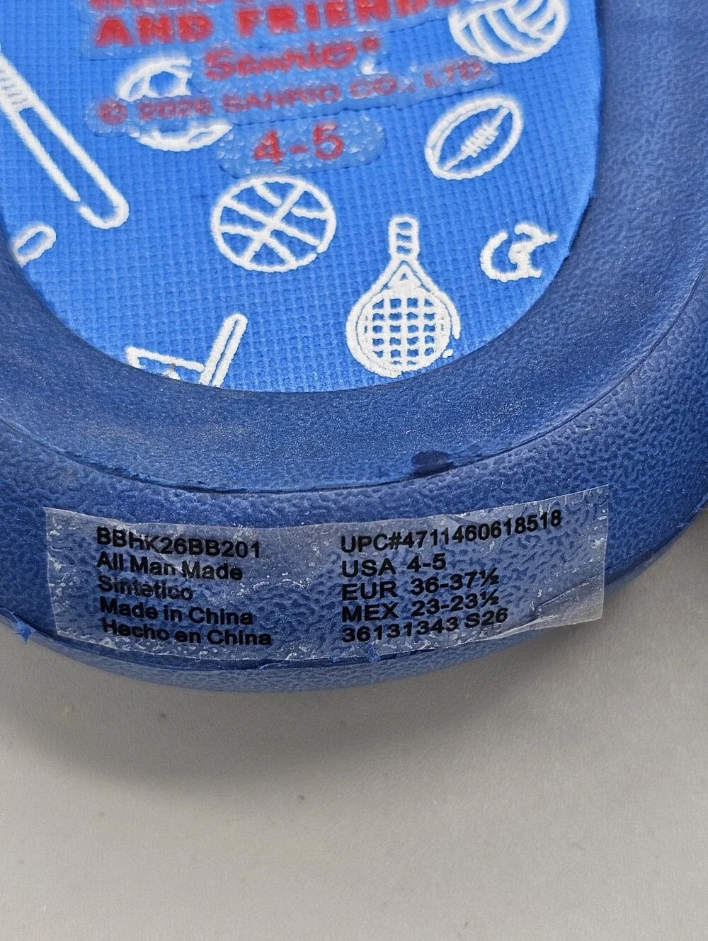 Sanrio Hello Kitty Cinamonroll Kuromi Baseball Cushion Slide Sandal Blue KIDS